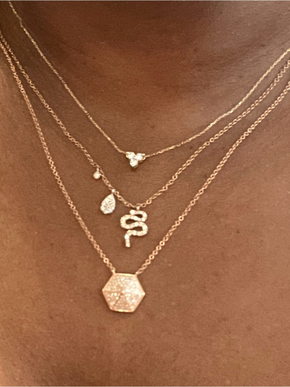 14K Rose Gold Hexagon Diamond Necklace - Picture 4 of 7